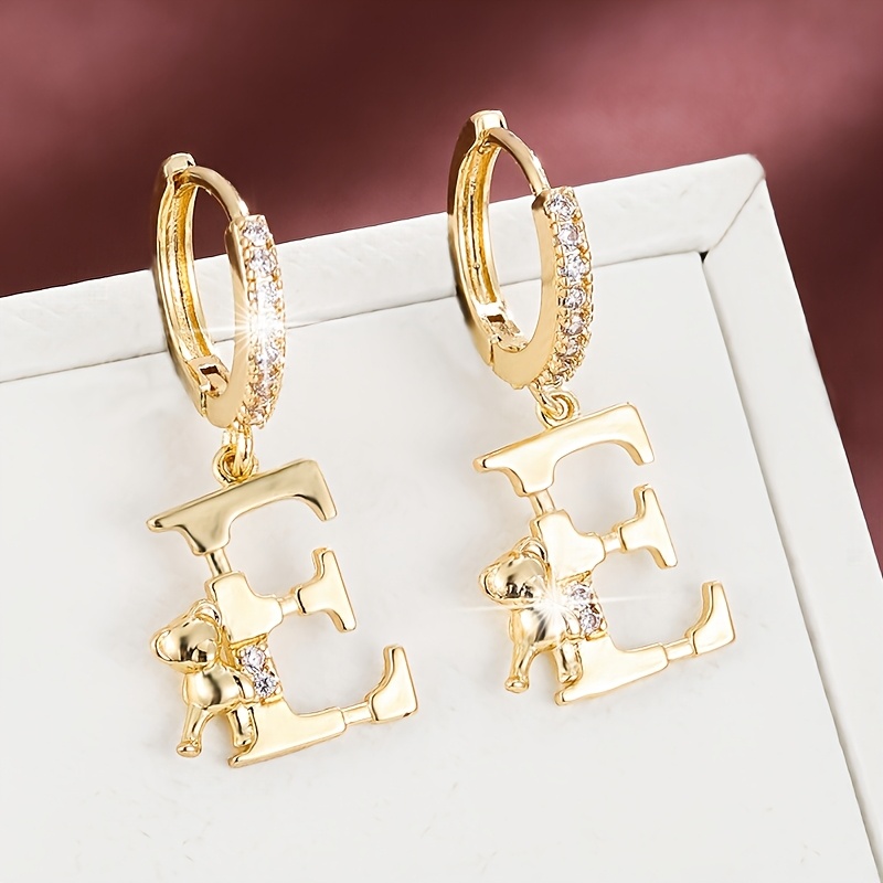 Women's Fashionable Letter Bear Design Drop Earrings Set